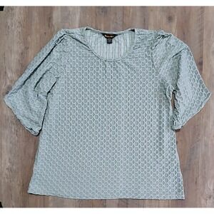 Marissa Olivia Light Blue Hexagon Textured Short Sleeve Shirt Womens XL